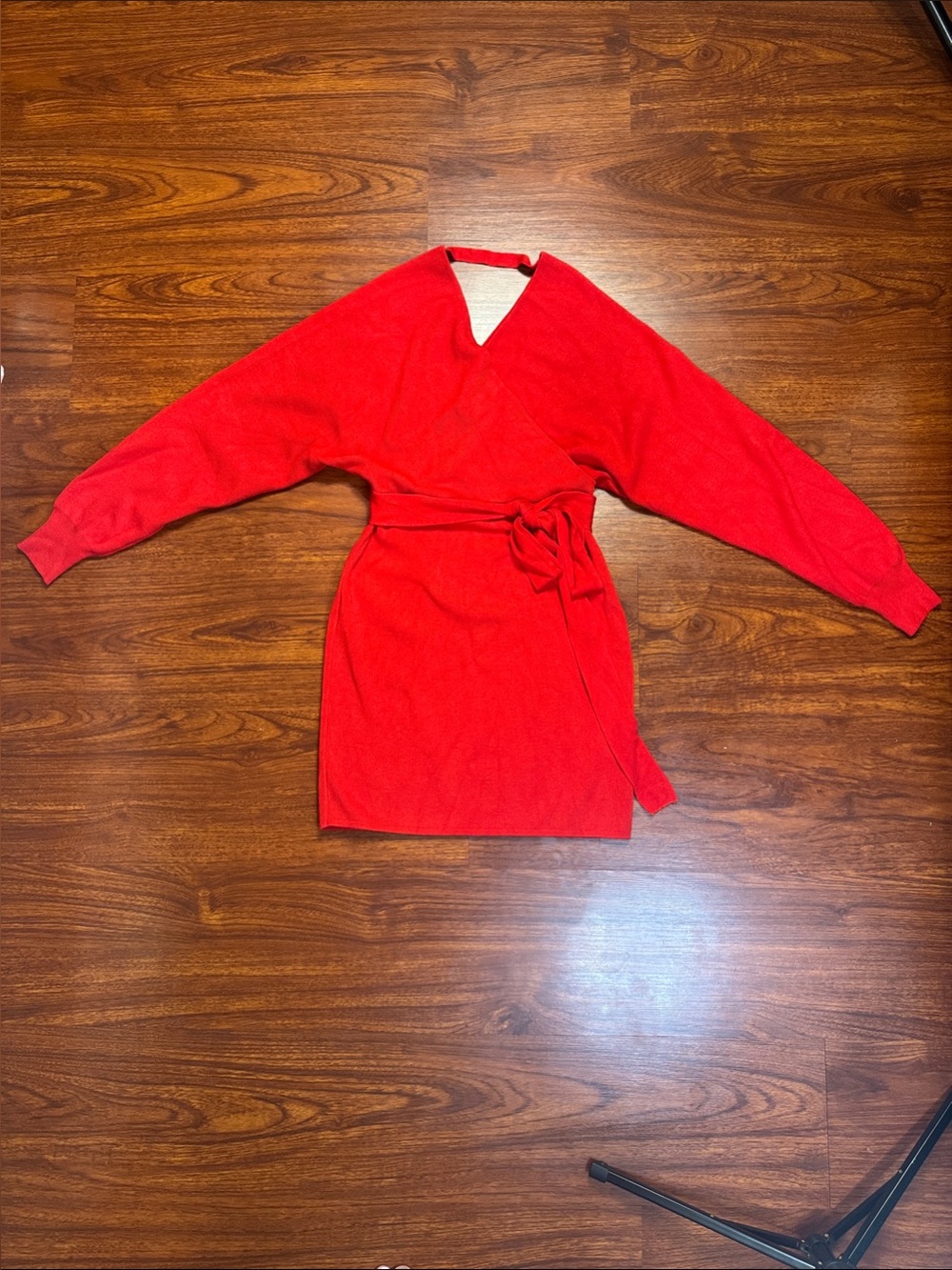 Amazon Red Belted V-Neck Short Sweater Dress - Size Small